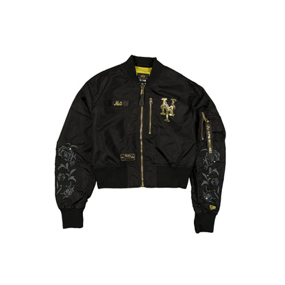 Alpha Industries x New York Mets Black and Gold Women's Cropped L2-B Bomber Jacket