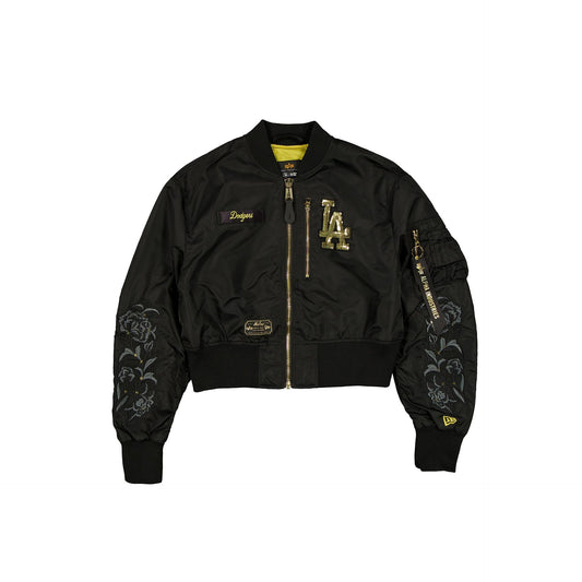 Alpha Industries x Los Angeles Dodgers Black and Gold Women's Cropped L2-B Bomber Jacket