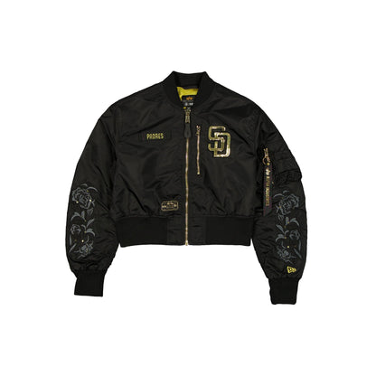Alpha Industries x San Diego Padres Black and Gold Women's Cropped L2-B Bomber Jacket