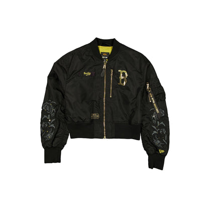 Alpha Industries x Brooklyn Dodgers Cooperstown Black and Gold Women's Cropped L2-B Bomber Jacket
