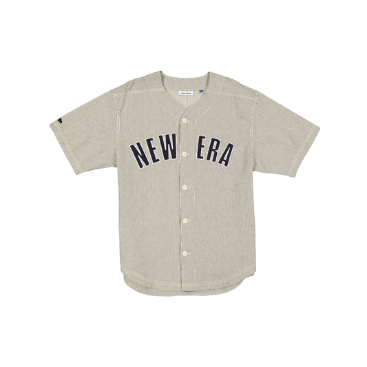 New Era Branded Railroad Stripe Arch Woven Baseball Jersey