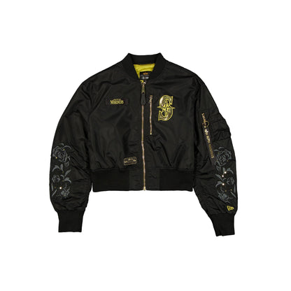 Alpha Industries x Seattle Mariners Black and Gold Women's Cropped L2-B Bomber Jacket