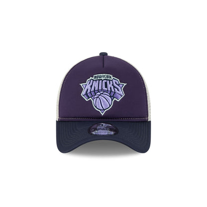 New York Knicks Navy Purple 9FORTY A-Frame Trucker Hat