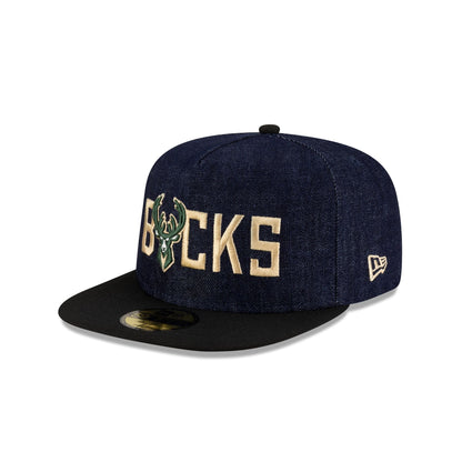 Milwaukee Bucks Navy Denim 59FIFTY A-Frame Fitted Hat